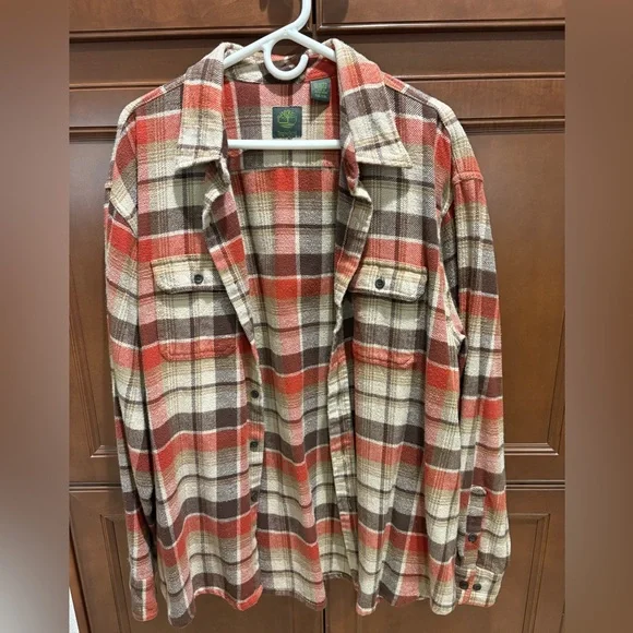 Timberland Orange, tan and Brown Plaid Shirt - Picture 1 of 4